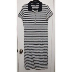 NWOT Tommy Hilfiger Gray Blue & White Stripes Size S P Maxi Polo Dress